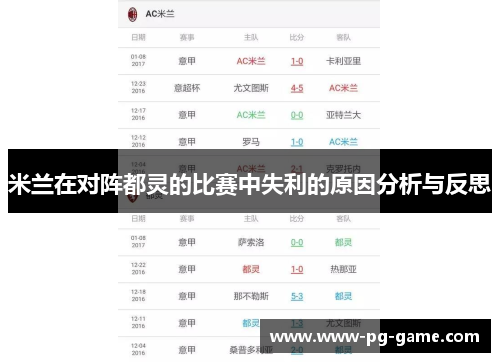 米兰在对阵都灵的比赛中失利的原因分析与反思